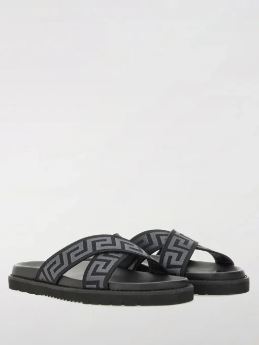 Sandalo Greca Versace in tessuto jacquard e pelle