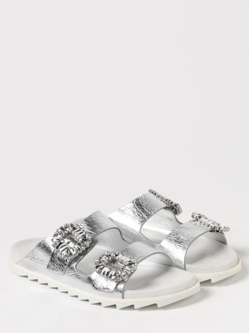 Sandalo Roger Vivier in pelle laminata con fibbie gioiello