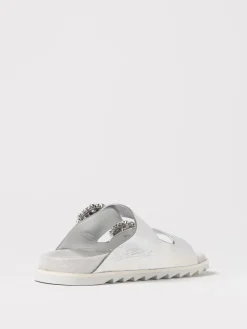Sandalo Roger Vivier in pelle laminata con fibbie gioiello