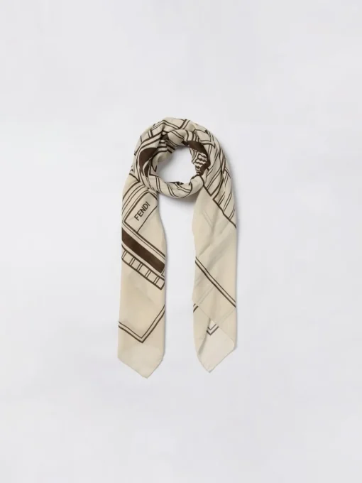 Scialle Fendi in misto cotone con stampa Palazzo Fendi