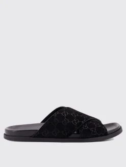 Sliders Gucci in camoscio con monogram GG goffrato