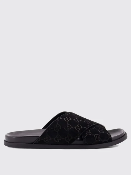 Sliders Gucci in camoscio con monogram GG goffrato