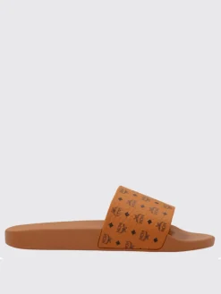 Sliders Mcm in cotone spalmato con logo all over