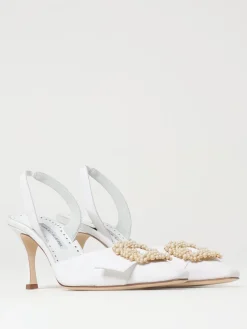 Slingback Manolo Blahnik in seta con fibbia gioiello