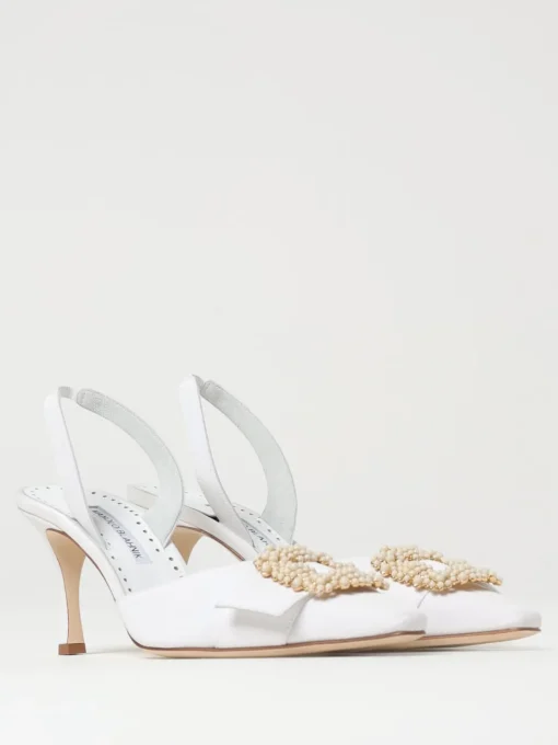 Slingback Manolo Blahnik in seta con fibbia gioiello