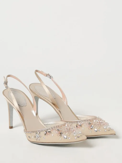 Slingback Rene Caovilla in raso e nylon a rete con strass