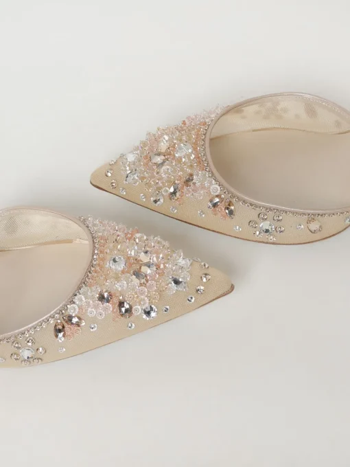 Slingback Rene Caovilla in raso e nylon a rete con strass