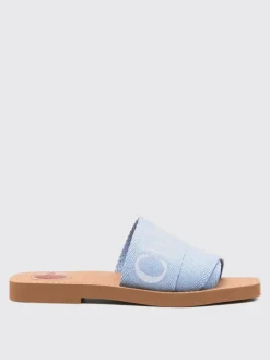 Slippers Woody Chloé in canvas con logo ricamato
