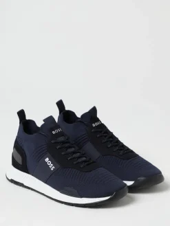 Sneakers Boss in maglia stretch e camoscio