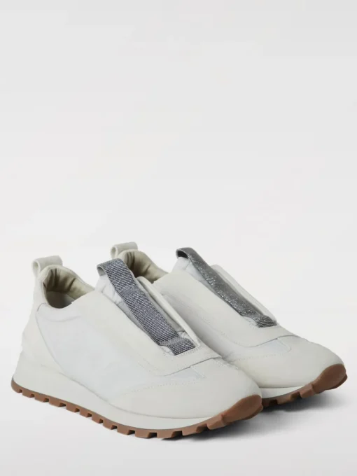 Sneakers Brunello Cucinelli in camoscio e nylon con monile