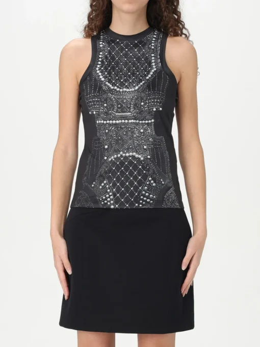 Top Balmain in crepe con stampa grafica