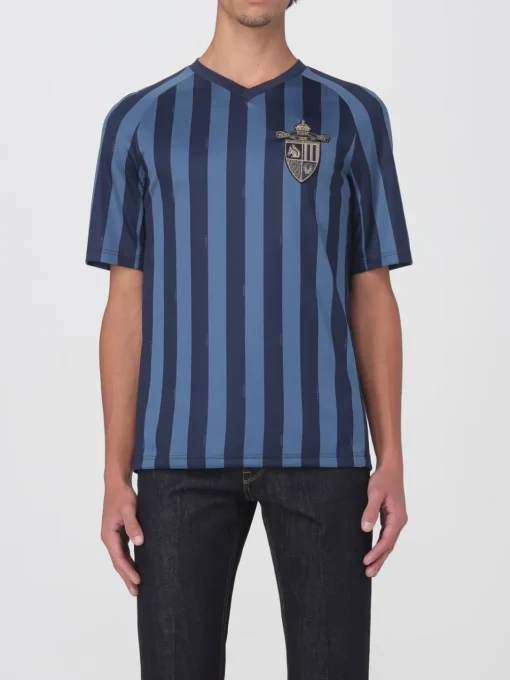 T-shirt a v Fendi a righe con stemma in poliestere