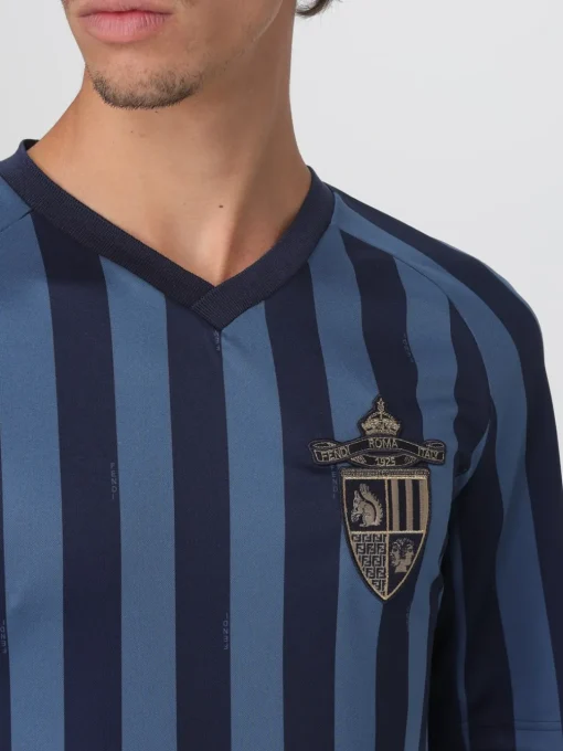 T-shirt a v Fendi a righe con stemma in poliestere