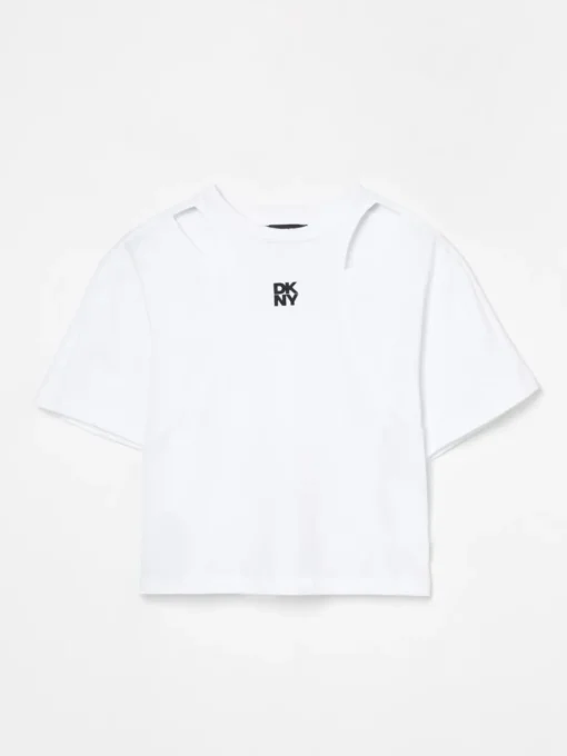 T-shirt crop in cotone con mini logo Dkny