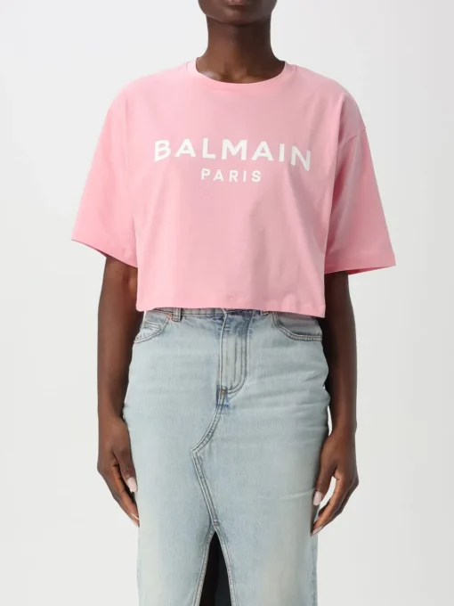 T-shirt cropped Balmain in cotone con logo