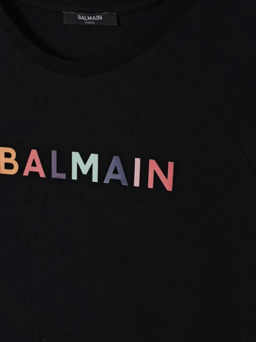T-shirt in cotone con logo multicolor Balmain