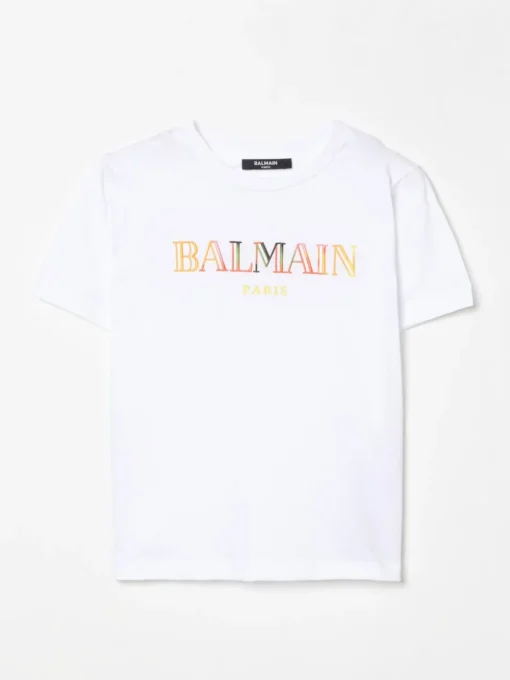 T-shirt in cotone con logo multicolor Balmain