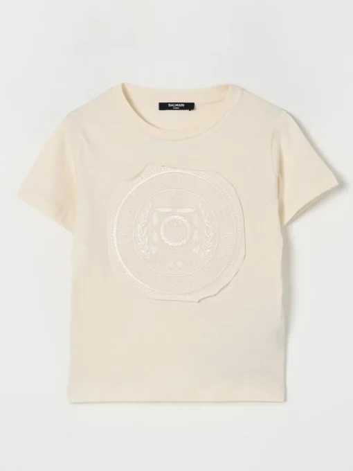 T-shirt in cotone con logo ricamato Balmain