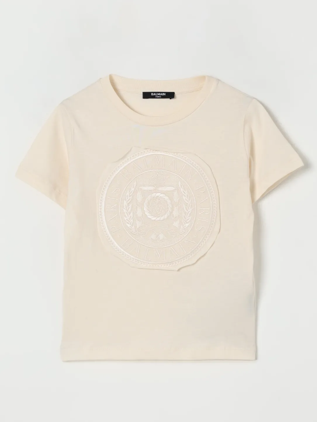 T-shirt in cotone con logo ricamato Balmain