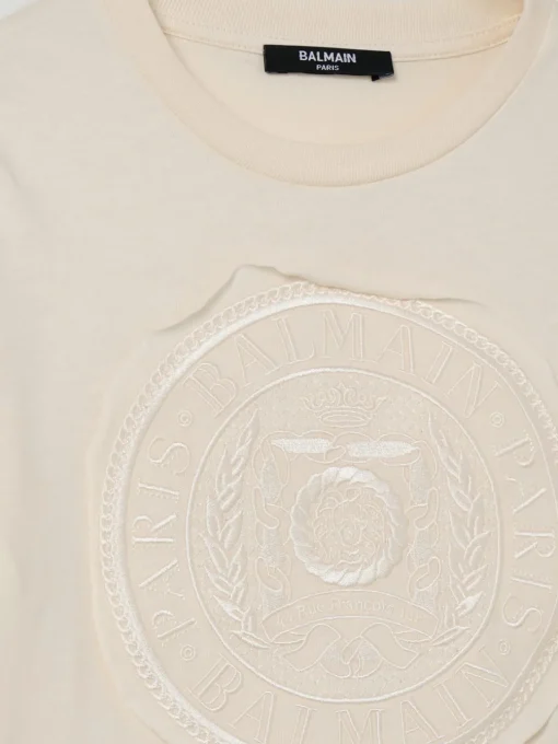 T-shirt in cotone con logo ricamato Balmain
