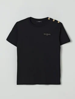 T-shirt in cotone con logo e bottoni gioiello Balmain
