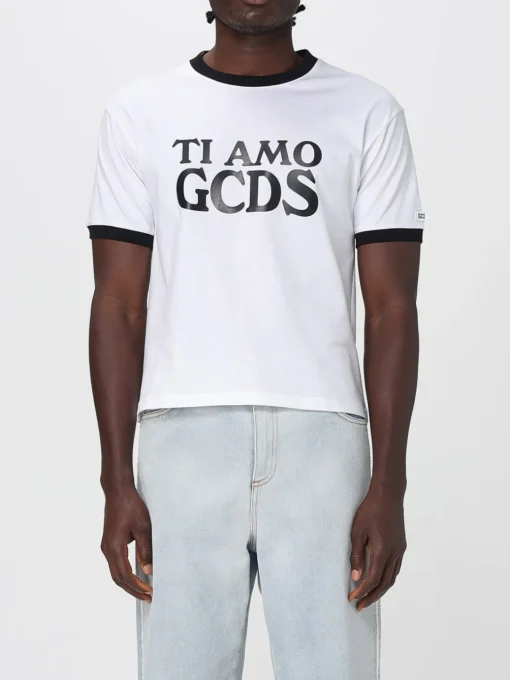T-shirt in cotone con stampa logo GCDS