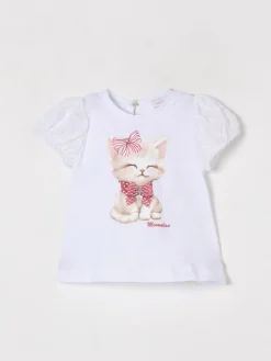 T-shirt in cotone con stampa gatto Monnalisa
