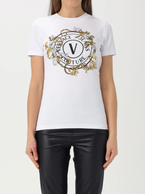 T-shirt in cotone con stampa V Versace Jeans Couture