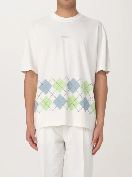 T-shirt in jersey di cotone con disegno Argyle Hugo