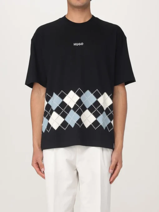 T-shirt in jersey di cotone con disegno Argyle Hugo