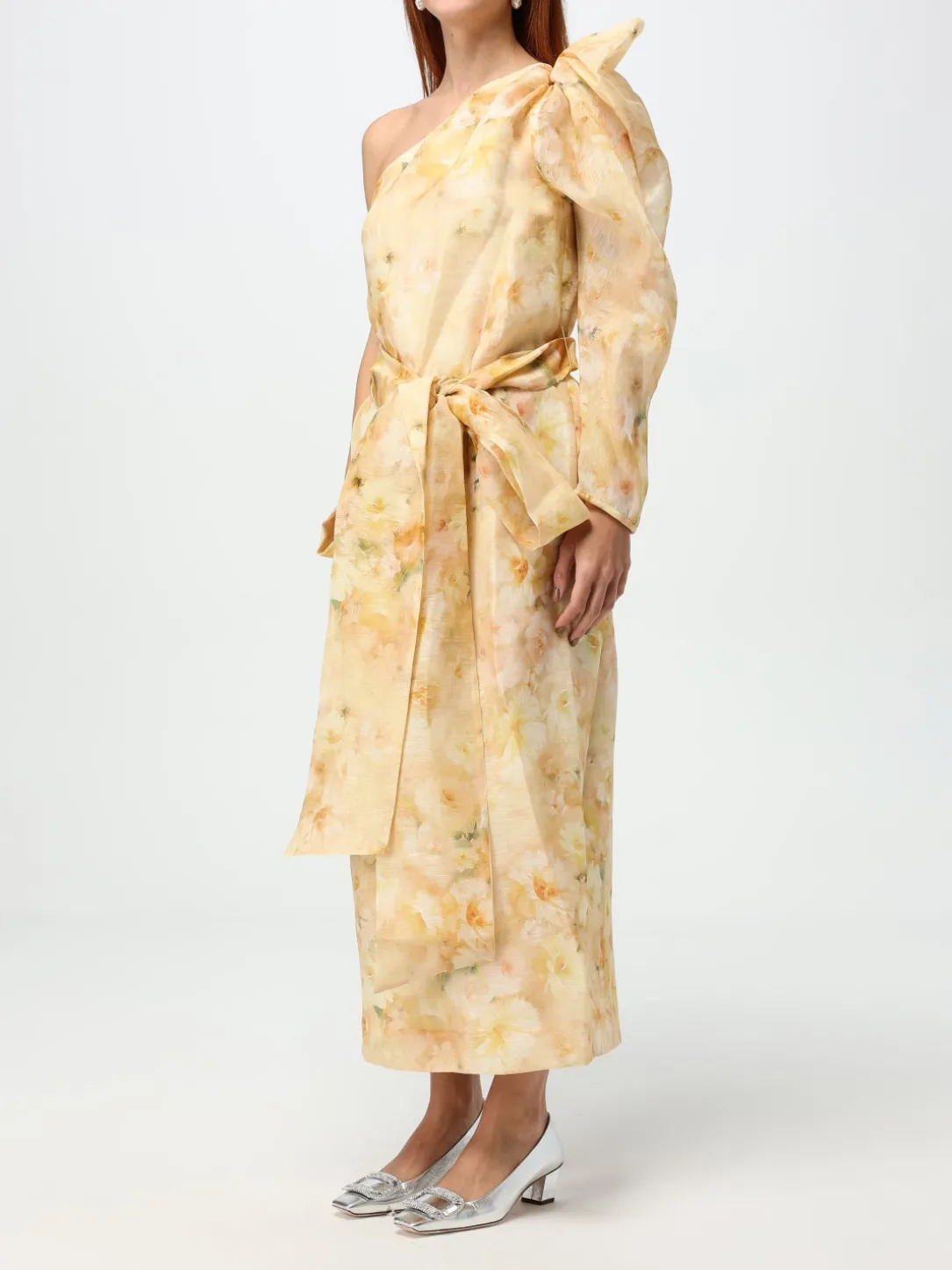 Abito a monospalla Zimmermann in lino e seta