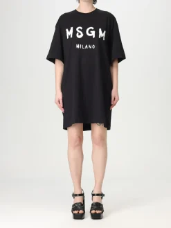 Abito a t-shirt in cotone con maxi logo MSGM