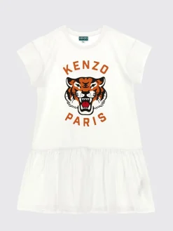 Abito a t-shirt in cotone con logo Tiger Kenzo Kids
