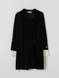 Abito con fiocco e strass Monnalisa in velluto