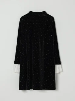 Abito con fiocco e strass Monnalisa in velluto