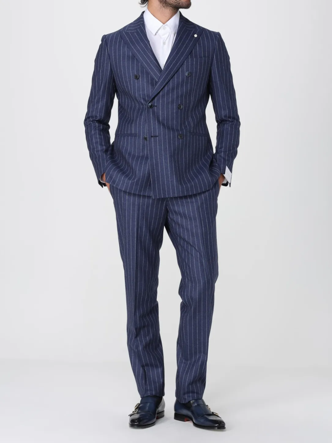 Abito doppiopetto Luigi Bianchi in lana vergine a righe