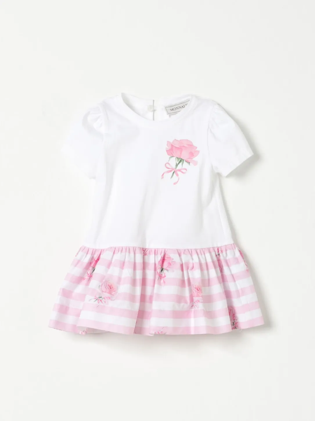 Abito in cotone a righe con stampa floreale Monnalisa