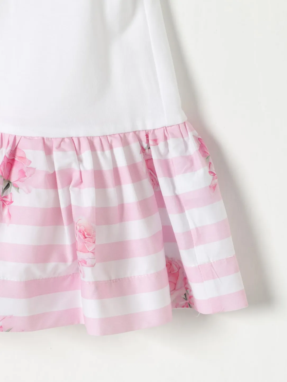 Abito in cotone a righe con stampa floreale Monnalisa