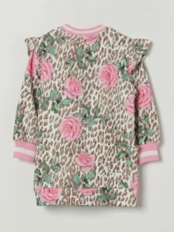 Abito in cotone animalier e floreale Monnalisa