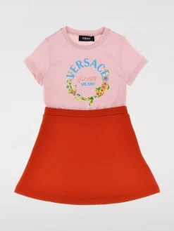 Abito in cotone bicolor con logo floreale Versace