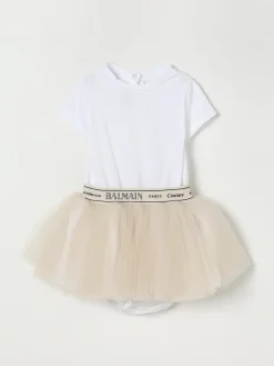 Abito in cotone e tulle con logo Balmain