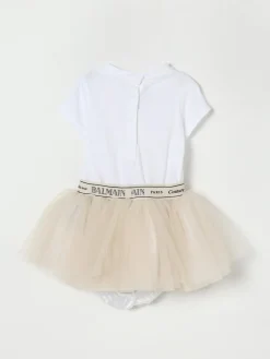 Abito in cotone e tulle con logo Balmain