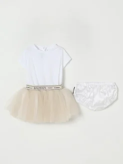 Abito in cotone e tulle con logo Balmain