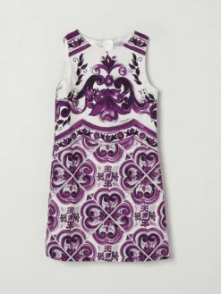 Abito in misto cotone con stampa maioliche Dolce & Gabbana