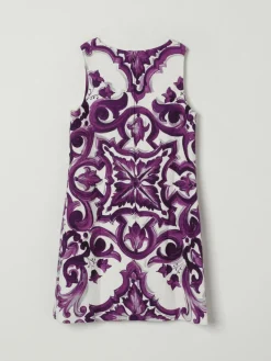 Abito in misto cotone con stampa maioliche Dolce & Gabbana