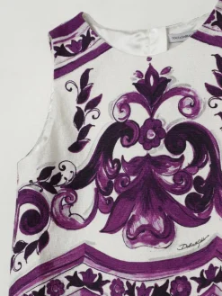 Abito in misto cotone con stampa maioliche Dolce & Gabbana