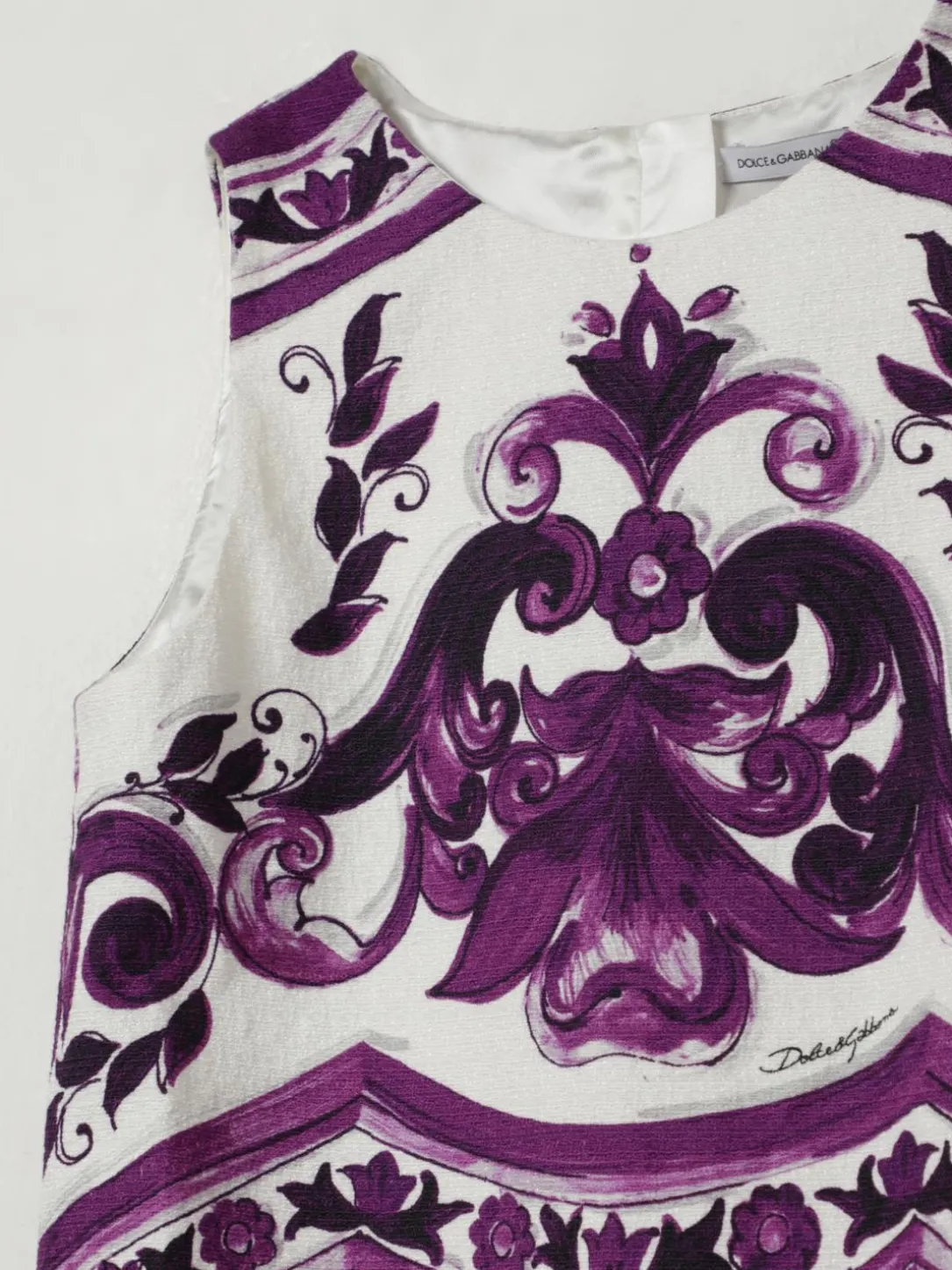 Abito in misto cotone con stampa maioliche Dolce & Gabbana