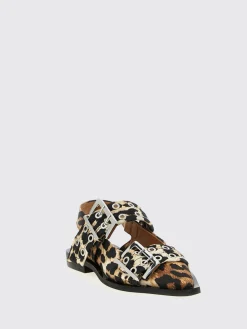 Ballerina Slingback Ganni in raso stampa animalier