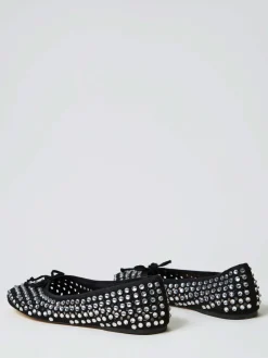 Ballerina Twinset Actitude in pelle traforata con strass all over