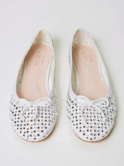 Ballerina Twinset Actitude in pelle traforata con strass all over